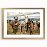 Framed wall art featuring a donkey design from the "Animals of the Wild" collection, showcasing a gold mat and elegant frame, perfect for home decor.