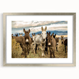 Framed wall art featuring a whimsical donkey design from the "Animals A Wild Life" collection, showcasing a silver frame and mat, perfect for adding charm to any room.