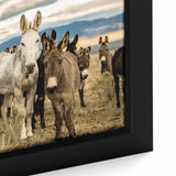 Close-up of a framed canvas wall art featuring a detailed donkey design, showcasing intricate textures and earthy colors, perfect for animal lovers and home decor enthusiasts.