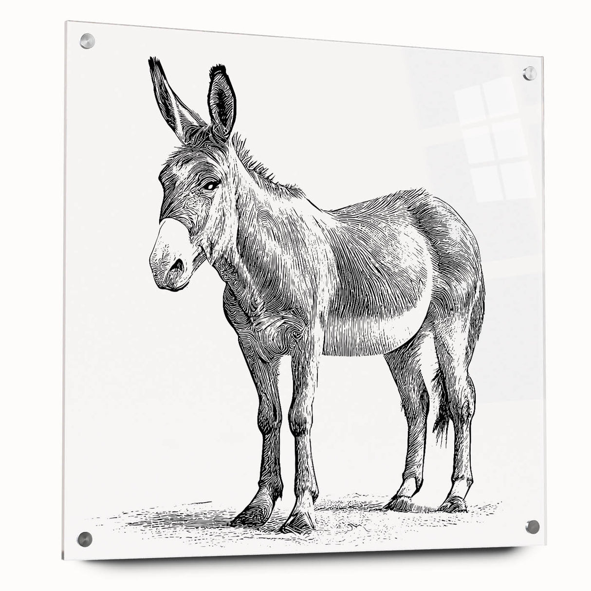 Acrylic wall art collection featuring a side view of a whimsical donkey design, showcasing vibrant colors and fine details, perfect for animal lovers and home decor enthusiasts.