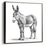 Framed wall art featuring a black donkey design from the 'Animals - A Wild Life' collection, showcasing intricate details and vibrant colors, perfect for animal lovers.