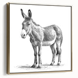Framed canvas wall art featuring a donkey design from the Animals A Wild Life collection, showcased in a gold frame. The artwork captures the donkey’s playful expression against a soft background, adding a touch of elegance to any space. Ideal for animal lovers and home decor enthusiasts.