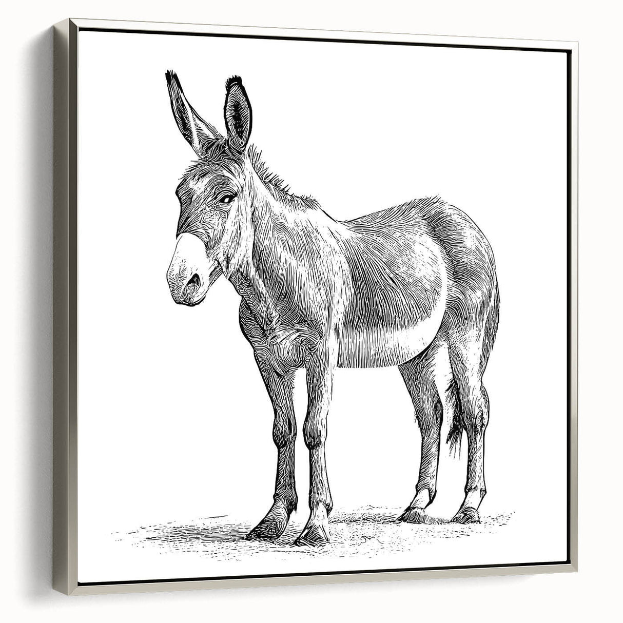 Framed wall art featuring a silver donkey design from the 'Animals: A Wild Life' collection, showcasing intricate details and a modern aesthetic, perfect for animal lovers and home decor.