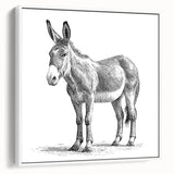 Framed canvas wall art showcasing a side view of a donkey design, featuring earthy tones and intricate details, perfect for animal lovers and rustic decor enthusiasts.