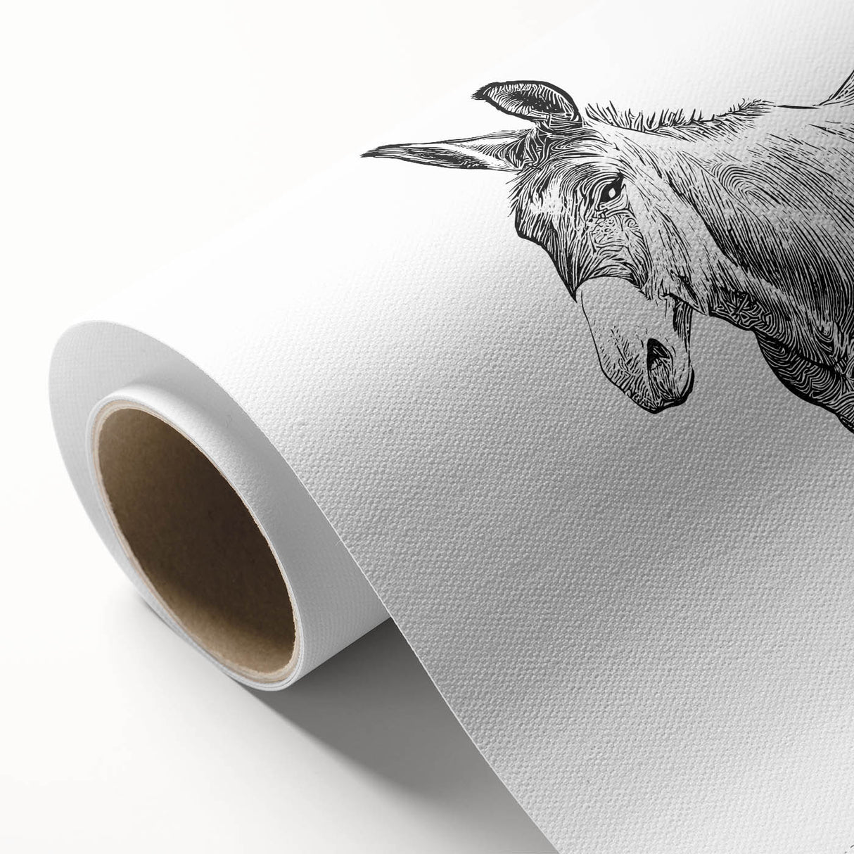 Rolled canvas artwork showcasing a whimsical donkey design, featuring vibrant colors and intricate detailing, ideal for animal-themed decor or children's rooms.