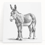 Stretched canvas wall art featuring a whimsical donkey design from the 'Animals: A Wild Life' collection, showcasing vibrant colors and playful details, perfect for home decor.
