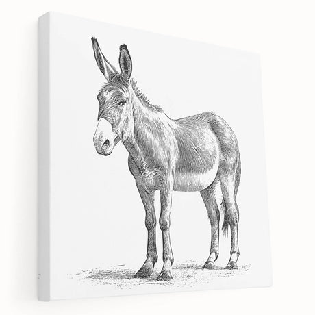 Stretched canvas wall art featuring a side view of a whimsical donkey design, showcasing vibrant colors and detailed textures, perfect for animal lovers and home decor enthusiasts.