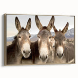 Framed canvas wall art showcasing a side view of a donkey design in a wild animal theme, highlighted by a golden border, perfect for enhancing home decor.