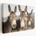 Stretched canvas wall art showcasing a side view of a donkey, detailed with earthy tones and textures, perfect for animal lovers and home décor enthusiasts.