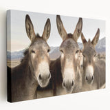 Stretched canvas wall art showcasing a side view of a donkey, detailed with earthy tones and textures, perfect for animal lovers and home décor enthusiasts.