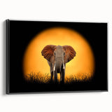 Framed canvas wall art showcasing a striking black side view of an elephant, highlighting its majestic features and intricate details, ideal for wildlife enthusiasts.
