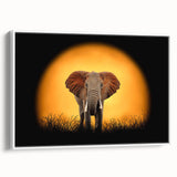 Framed canvas wall art showcasing a detailed side view of an elephant in a minimalist white design, perfect for adding a touch of nature to modern decor.