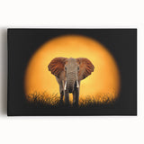 Stretched canvas wall art showcasing a majestic African elephant in a vibrant, colorful design, ideal for wildlife enthusiasts and home decor.