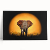 Stretched canvas wall art depicting a majestic elephant in a natural setting, showcasing intricate details and vibrant colors, perfect for wildlife enthusiasts.