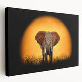 Stretched canvas wall art depicting a majestic elephant in a natural setting, showcasing intricate details and earthy colors, perfect for wildlife enthusiasts.