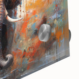 Close-up of a vibrant acrylic glass wall art piece featuring a detailed elephant design, capturing the majesty of wildlife, perfect for animal lovers and eco-friendly decor.