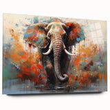 Side view of a vibrant acrylic wall art piece featuring a majestic elephant design, showcasing intricate details and colors, perfect for wildlife enthusiasts' decor.