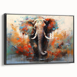 Framed black canvas wall art showcasing a detailed side view of an elephant, emphasizing its majestic features and natural textures, perfect for wildlife enthusiasts.