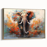 Framed wall art featuring a side view of a majestic African elephant, set against a vibrant gold background, ideal for wildlife enthusiasts and home decor.