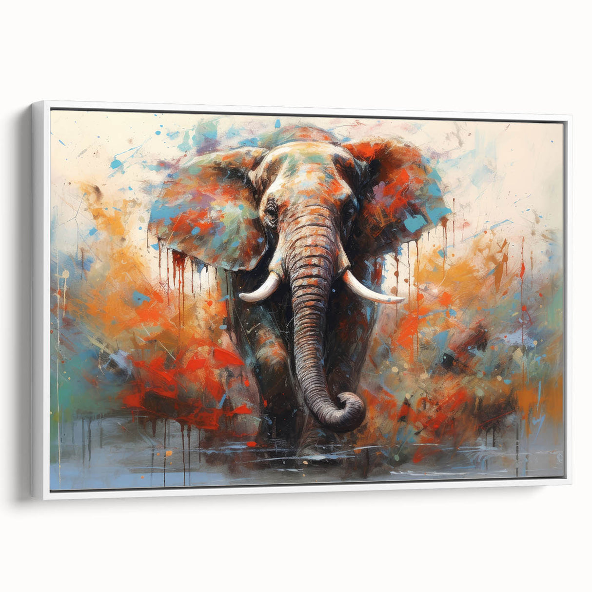 Framed canvas wall art showcasing a majestic elephant in a minimalist design, featuring a white background and a side view perspective, perfect for animal lovers and home decor enthusiasts.
