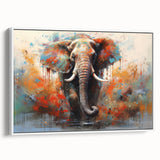 Framed canvas wall art showcasing a majestic elephant in a minimalist design, featuring a white background and a side view perspective, perfect for animal lovers and home decor enthusiasts.