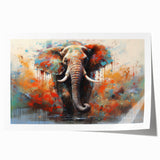 Elephant-themed wall art print featuring a vibrant, detailed illustration of an African elephant in a lush, natural setting, perfect for wildlife enthusiasts and home decor.
