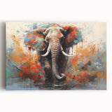 Majestic African elephant wall art on stretched canvas, showcasing intricate details and earthy tones, perfect for nature lovers and wildlife enthusiasts.