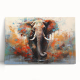 Stretched canvas wall art featuring a majestic elephant design in a vibrant jungle setting, perfect for wildlife enthusiasts and home decor lovers.