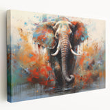 Stretched canvas wall art featuring a detailed side view of a majestic elephant, showcasing intricate textures and natural colors, perfect for wildlife enthusiasts.