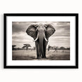 Black-framed wall art featuring a stunning elephant design, part of a wildlife collection, showcasing intricate details and vibrant colors, perfect for nature lovers.