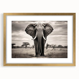 Elephant wall art design framed in gold, showcasing intricate details and vibrant colors, perfect for adding a touch of wildlife elegance to home decor.