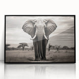 Framed wall art featuring a striking black and white design of an elephant, showcasing intricate details and textures, ideal for animal lovers and modern decor.