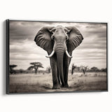 Framed canvas wall art featuring a black side view of a majestic elephant, showcasing intricate details of its skin texture, ideal for wildlife lovers and home decor.