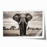 Elephant-themed wall art print showcasing a vibrant, detailed design of an African elephant in its natural habitat, rolled and ready for framing or display.