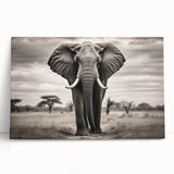 Stretched canvas wall art featuring a majestic elephant design, showcasing intricate details and earthy tones, perfect for wildlife enthusiasts and home decor.