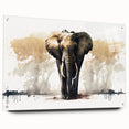Elegant acrylic glass wall art featuring a side view of a majestic elephant design, perfect for wildlife enthusiasts, showcasing intricate details and vibrant colors. Ideal for home decor or office spaces, adding a touch of nature's beauty.