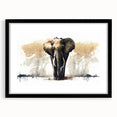 Black-framed wall art featuring a stunning elephant design, perfect for wildlife enthusiasts. The piece showcases intricate details and vibrant colors, ideal for home decor.
