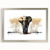 Elephant-themed wall art design in a sleek silver frame, showcasing vibrant colors and intricate details, perfect for animal lovers and home decor enthusiasts.