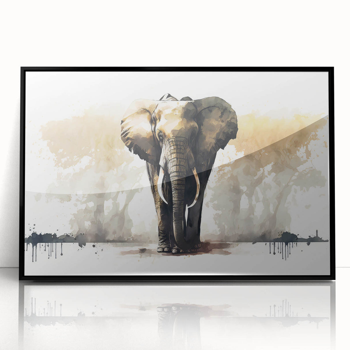Framed wall art featuring a striking black and white elephant design, showcasing intricate details and textures, ideal for wildlife enthusiasts and modern decor.