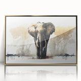 Framed acrylic wall art featuring a majestic elephant design in gold, showcasing intricate details and textures against a neutral background, ideal for wildlife enthusiasts.