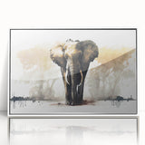 Framed wall art featuring a stunning elephant design in a white frame, showcasing intricate details and vibrant colors, perfect for wildlife-themed decor.