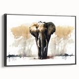 Framed canvas wall art of an elephant in a striking black design, showcasing intricate details and textures, perfect for animal lovers and home decor enthusiasts. The artwork captures the majesty of wildlife, making it an ideal centerpiece for any room.
