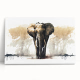 Stretched canvas wall art featuring a vibrant elephant design in earthy tones, perfect for animal lovers and nature-themed decor. Ideal for enhancing home or office aesthetics.