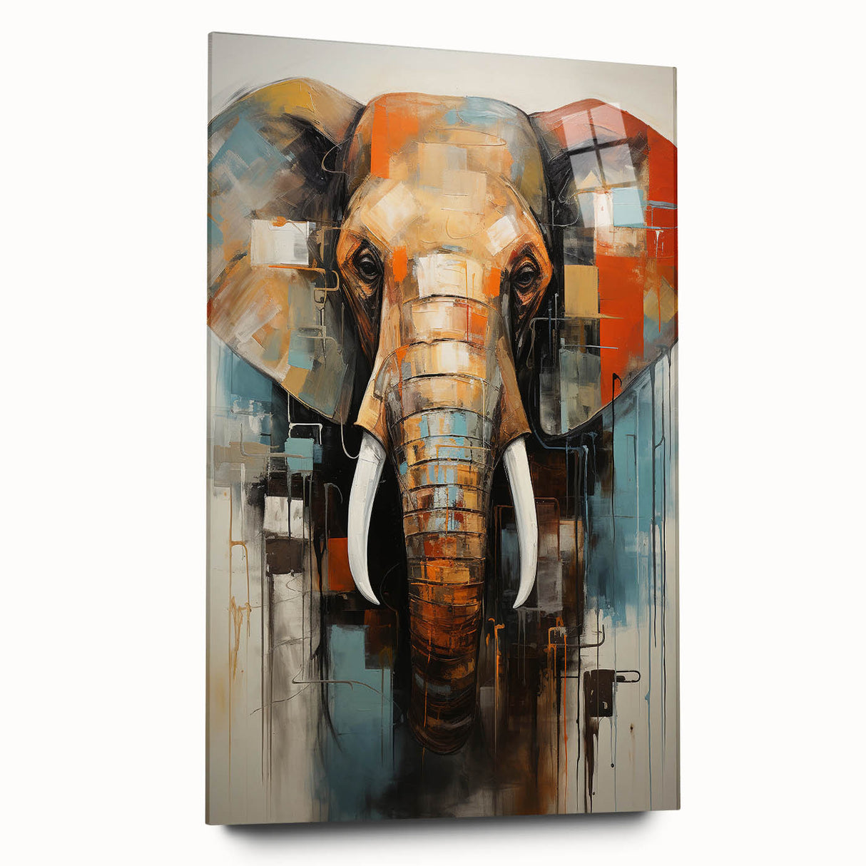 Elegant acrylic wall art showcasing a majestic elephant design in a vibrant, colorful palette, ideal for wildlife enthusiasts and home decor. Perfect for adding a touch of nature to any room.
