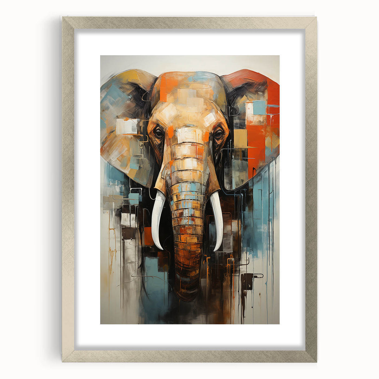 Framed wall art showcasing a detailed elephant design in a silver frame, perfect for enhancing home decor with a touch of wildlife elegance.