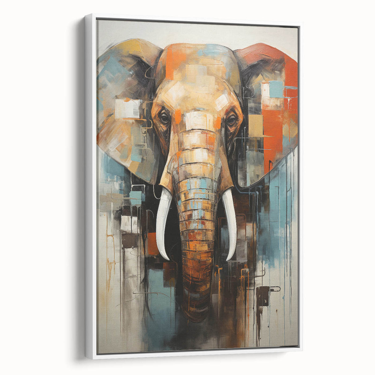 Framed canvas wall art featuring a majestic side view of an elephant, showcasing intricate details and a vibrant color palette, perfect for wildlife enthusiasts.