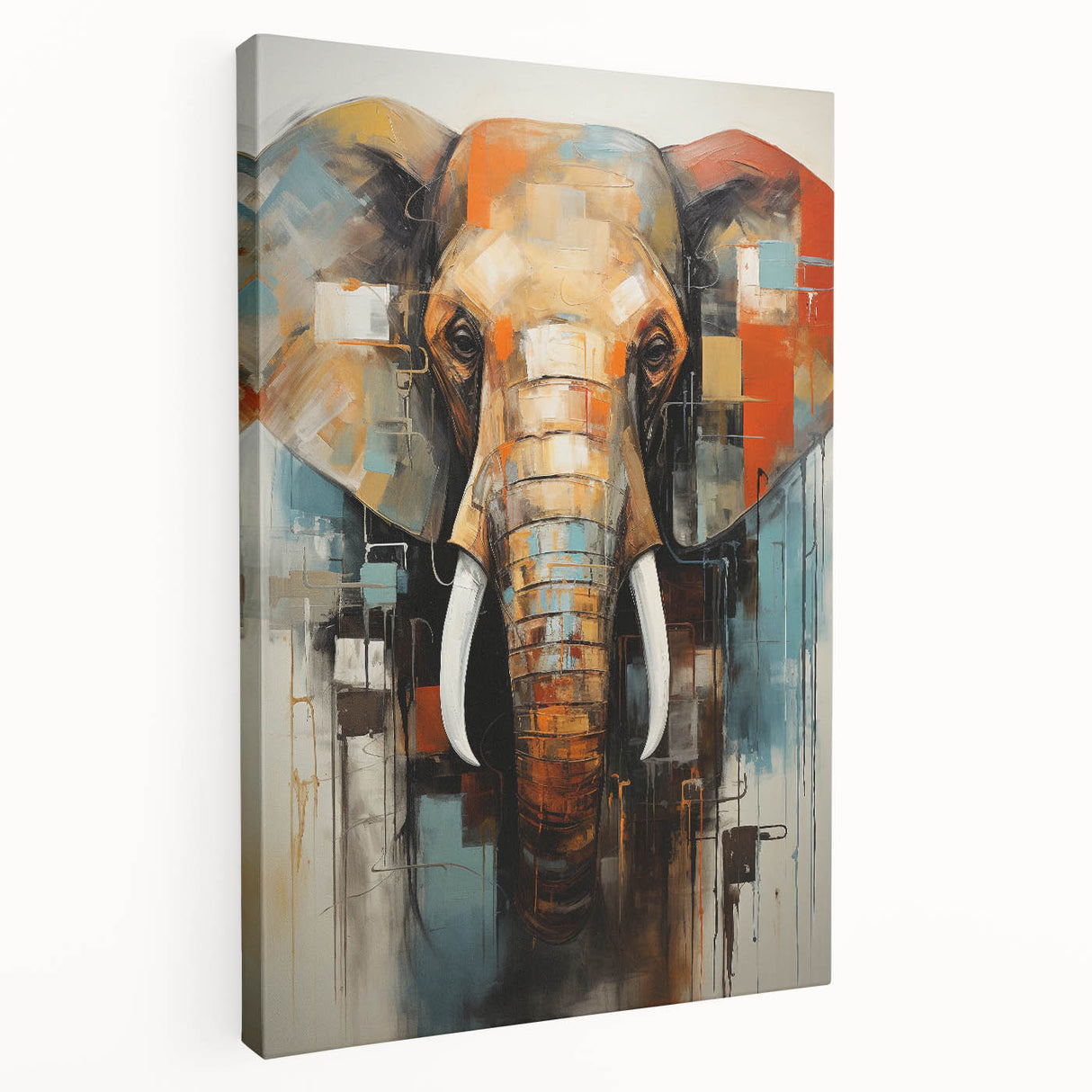 Stretched canvas wall art featuring a majestic side view of an African elephant against a muted background, perfect for wildlife decor enthusiasts.