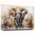 Side view of a vibrant elephant wall art piece made of acrylic glass, showcasing intricate details of the wildlife design. Ideal for nature-themed decor.