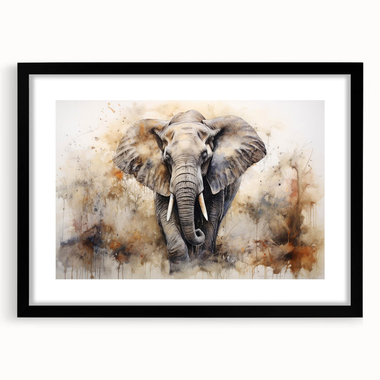 Black framed wall art showcasing a stunning elephant design from the "Animals A Wild Life" collection, featuring intricate details and a modern aesthetic, perfect for nature lovers.