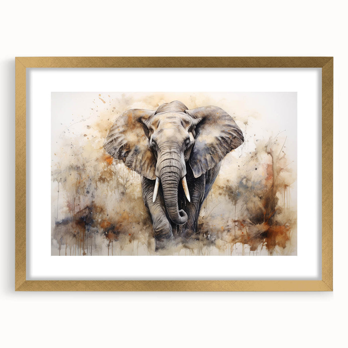 Elephant-themed wall art featuring a stunning gold frame, showcasing intricate wildlife design. Ideal for enhancing home decor with a touch of nature's beauty.